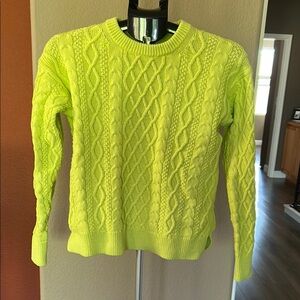 J. Crew Yellow and Green Cable Knit Crew Neck Sweater